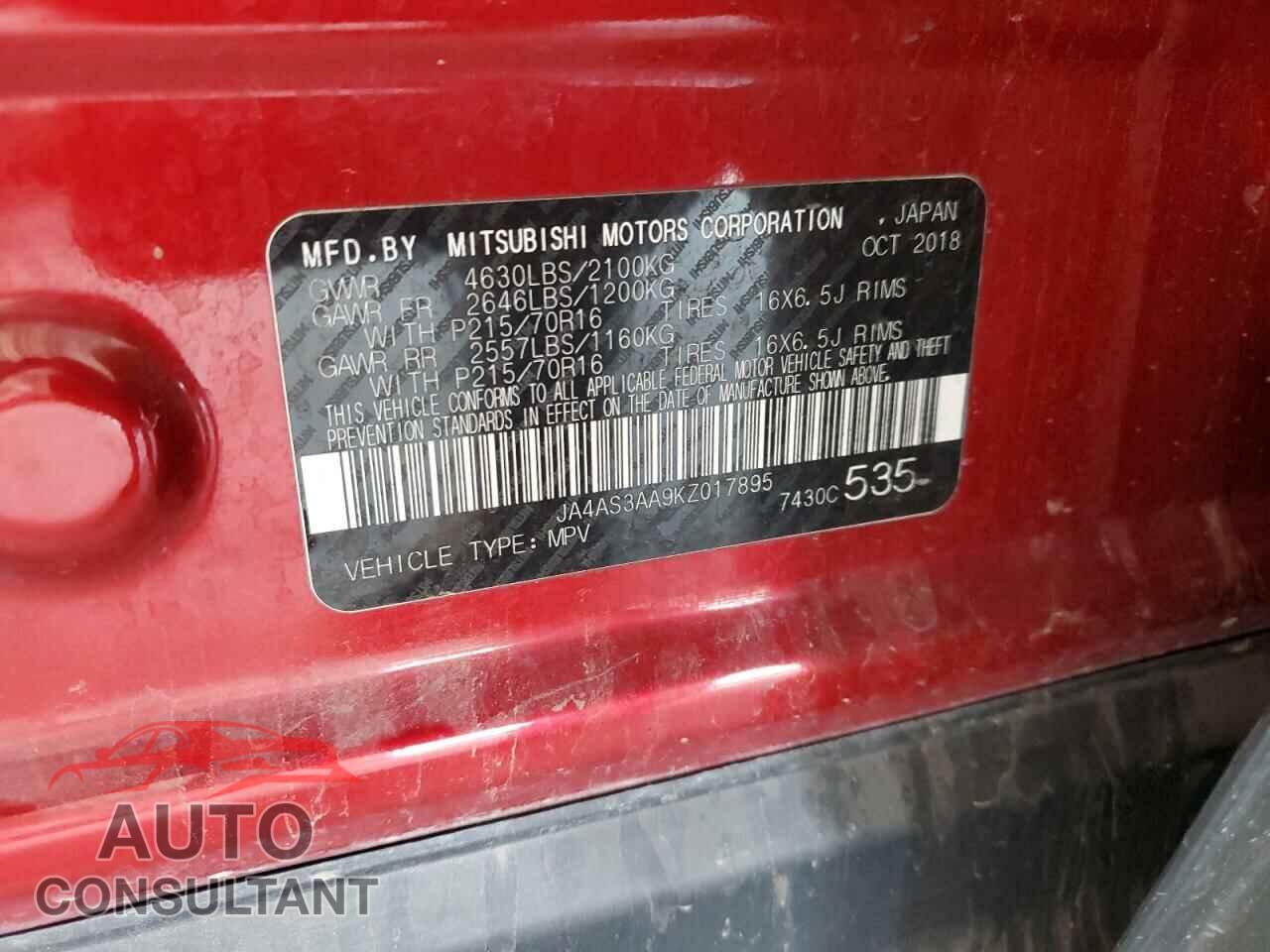 MITSUBISHI ECLIPSE 2019 - JA4AS3AA9KZ017895
