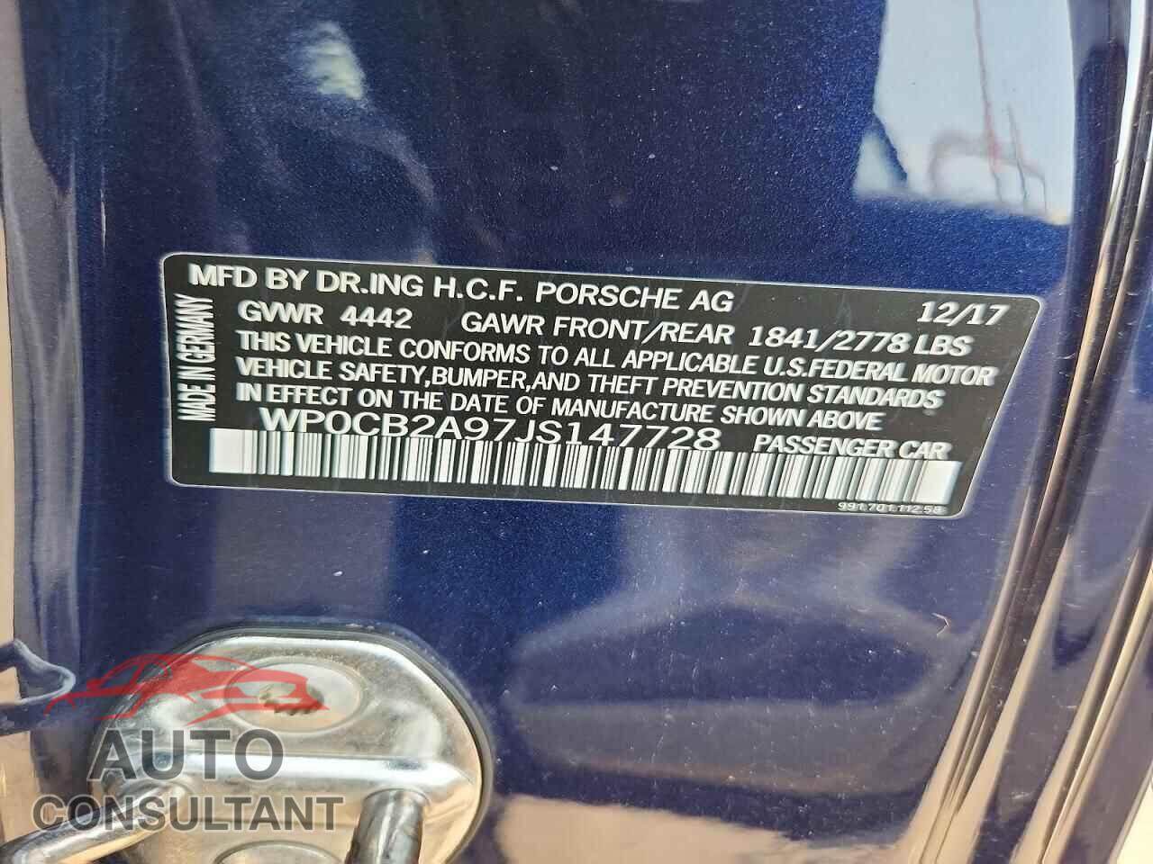 PORSCHE 911 2018 - WP0CB2A97JS147728