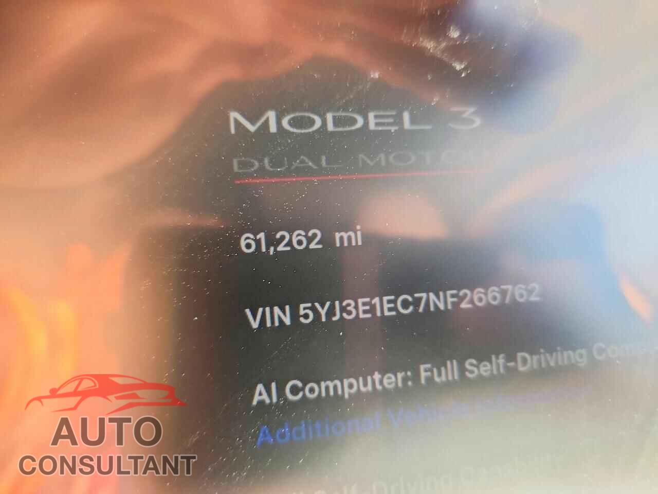 TESLA MODEL 3 2022 - 5YJ3E1EC7NF266762