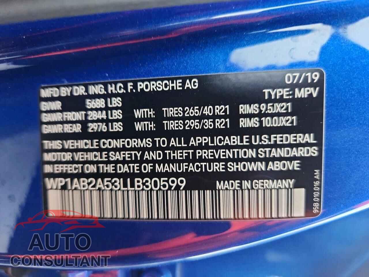 PORSCHE MACAN 2020 - WP1AB2A53LLB30599