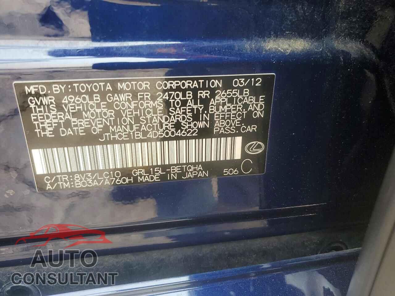 LEXUS GS350 2013 - JTHCE1BL4D5004622