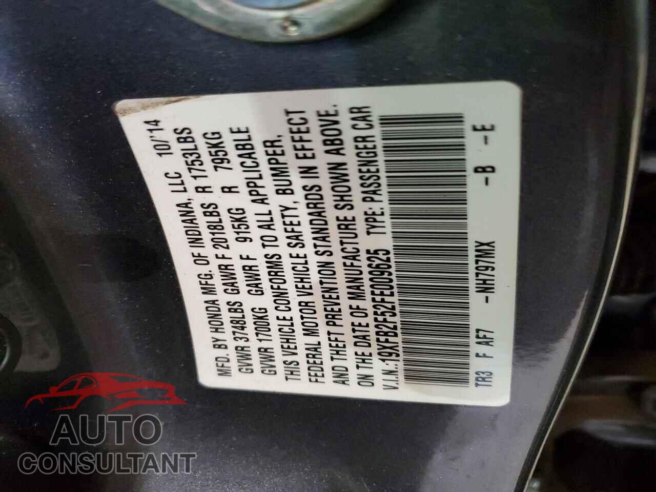 HONDA CIVIC 2015 - 19XFB2F52FE009625