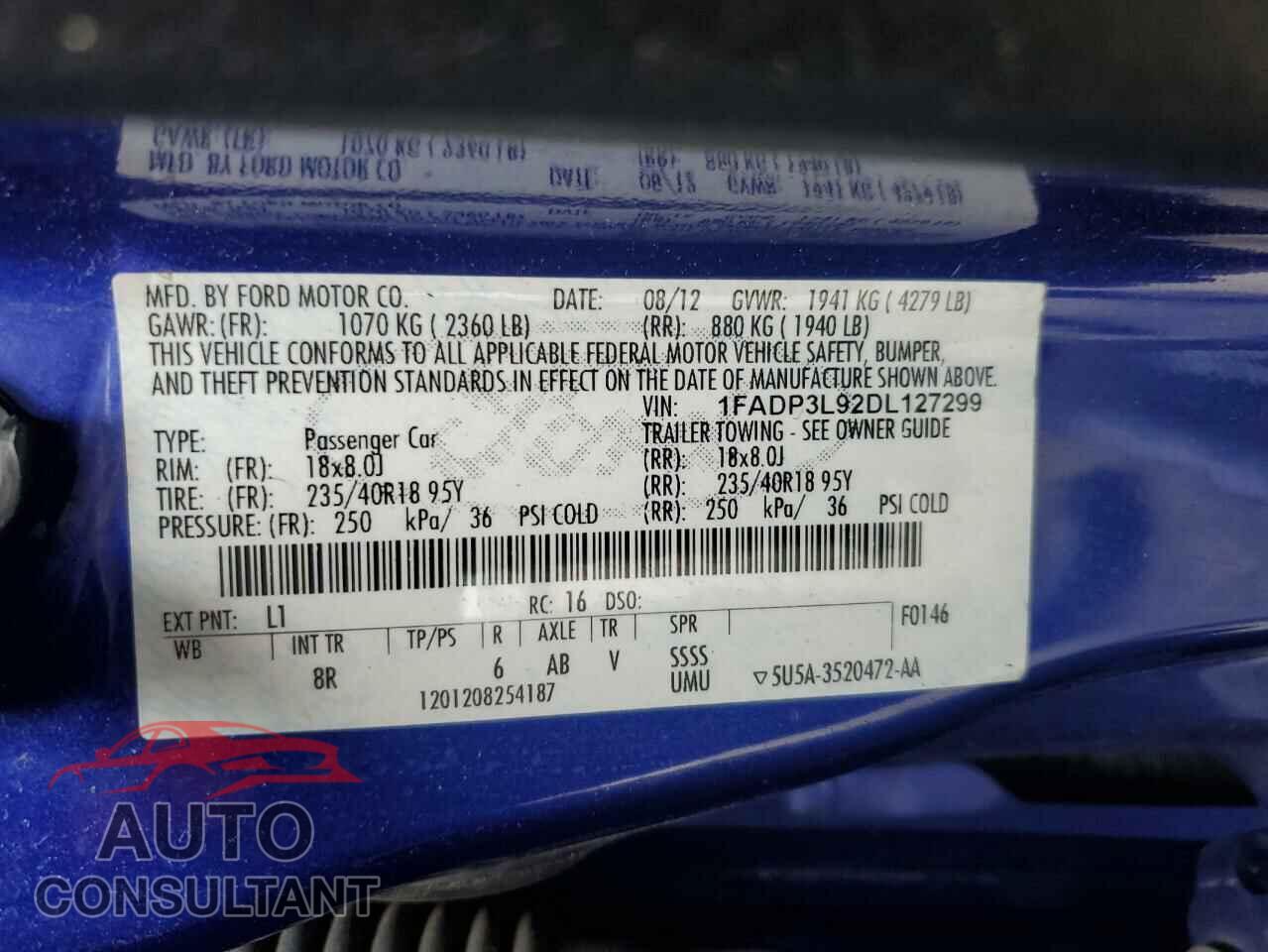 FORD FOCUS 2013 - 1FADP3L92DL127299