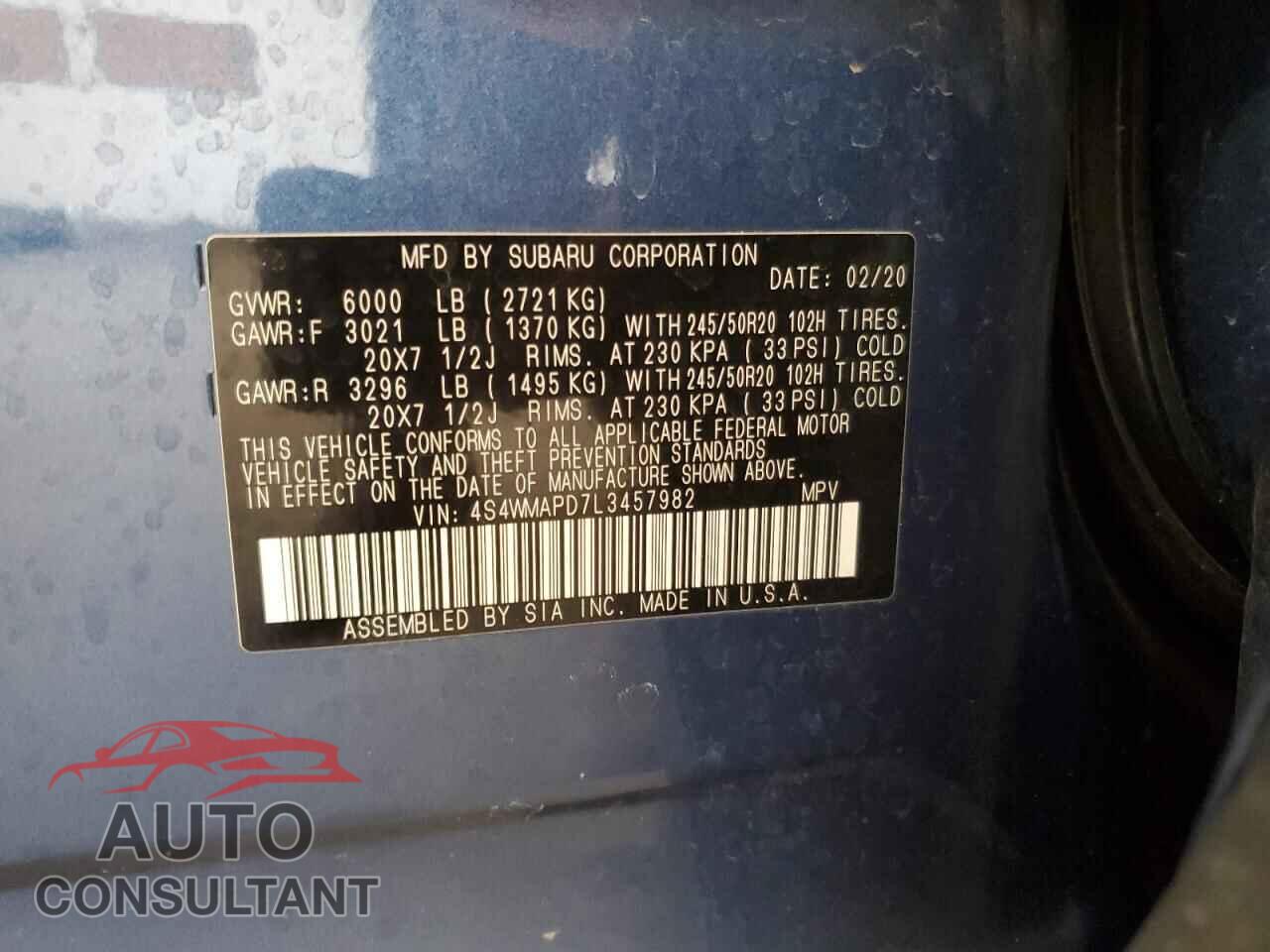 SUBARU ASCENT 2020 - 4S4WMAPD7L3457982