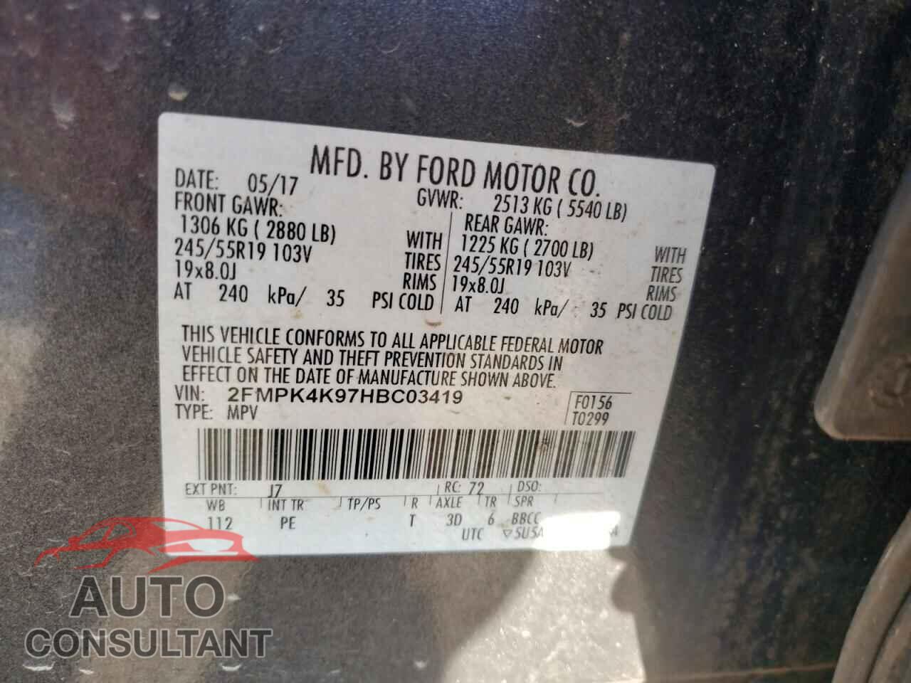 FORD EDGE 2017 - 2FMPK4K97HBC03419
