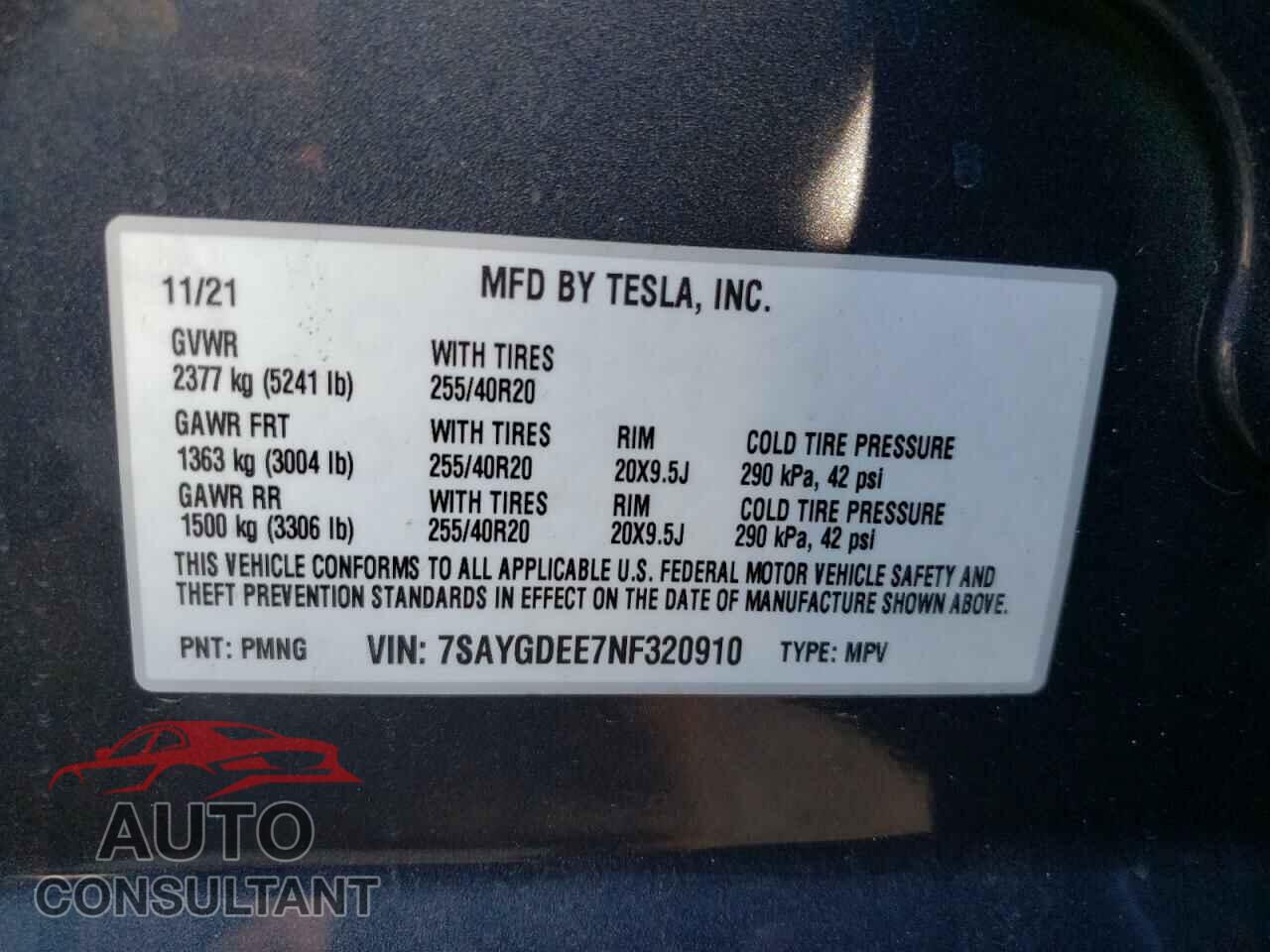TESLA MODEL Y 2022 - 7SAYGDEE7NF320910