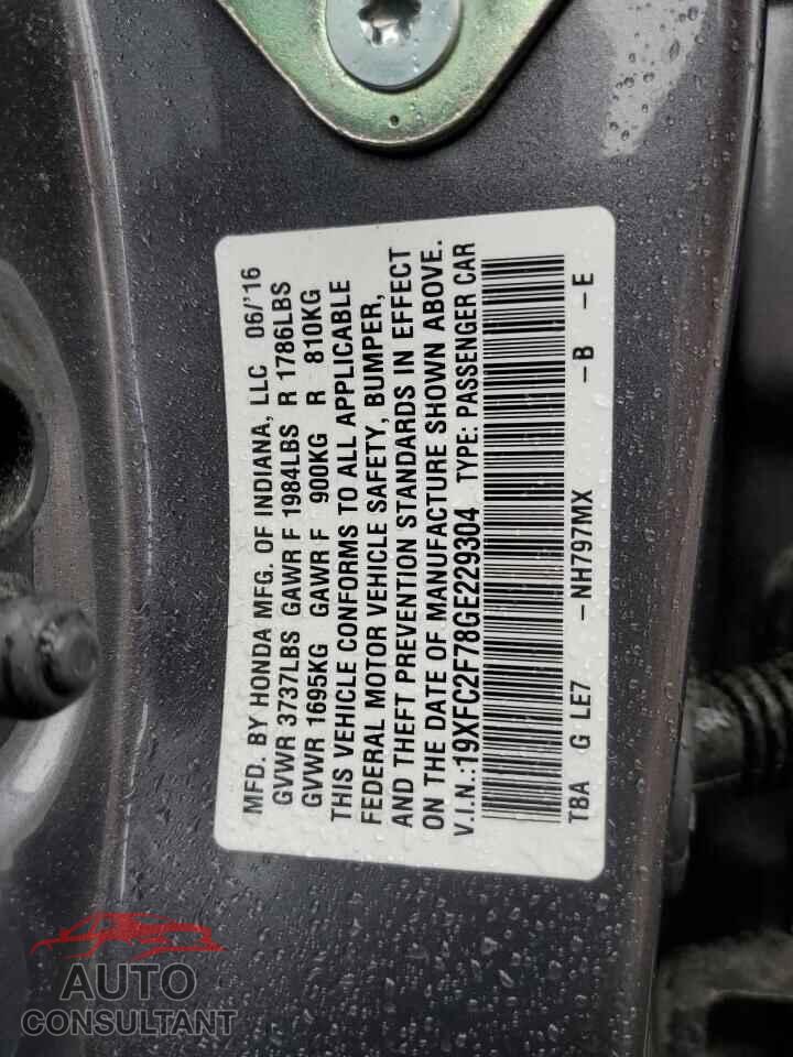 HONDA CIVIC 2016 - 19XFC2F78GE229304