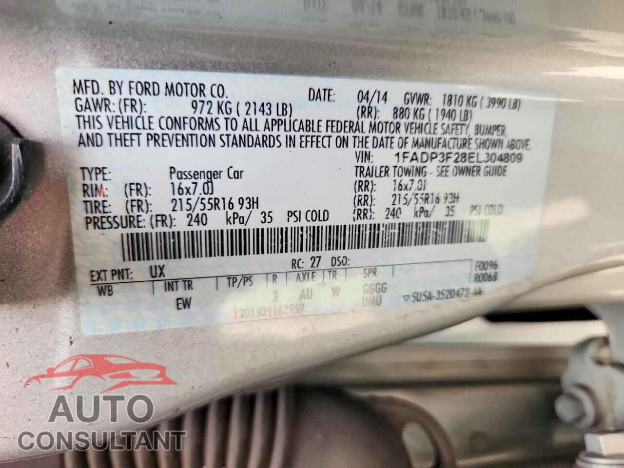 FORD FOCUS 2014 - 1FADP3F28EL304809