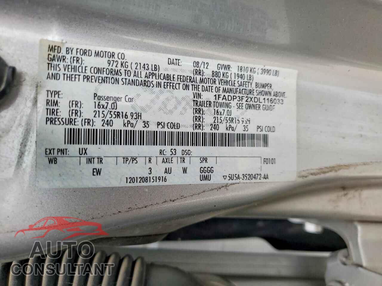 FORD FOCUS 2013 - 1FADP3F2XDL116033