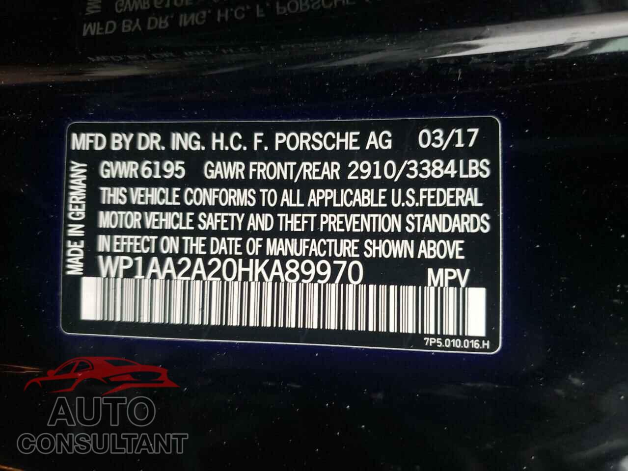 PORSCHE CAYENNE 2017 - WP1AA2A20HKA89970