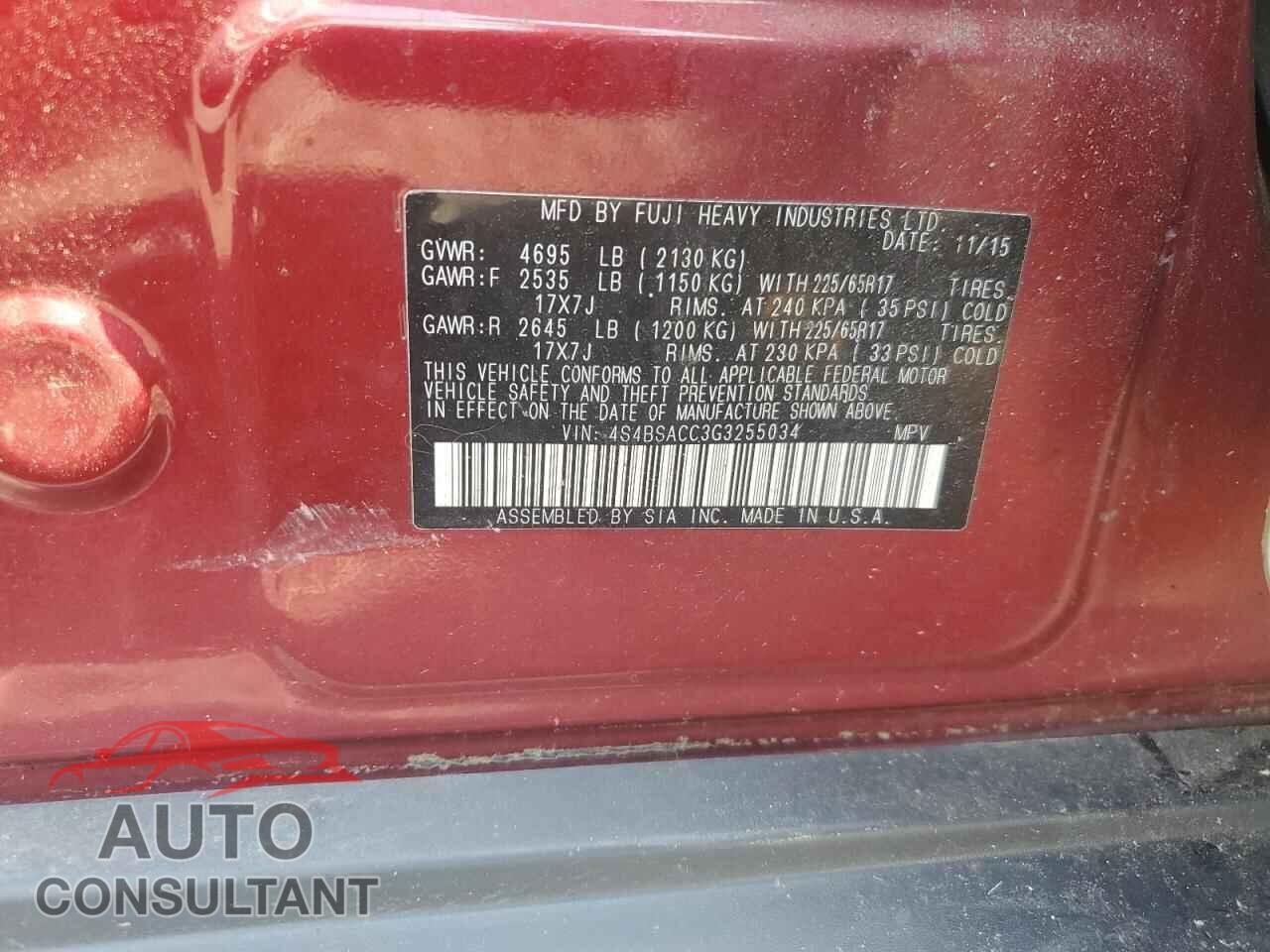 SUBARU OUTBACK 2016 - 4S4BSACC3G3255034