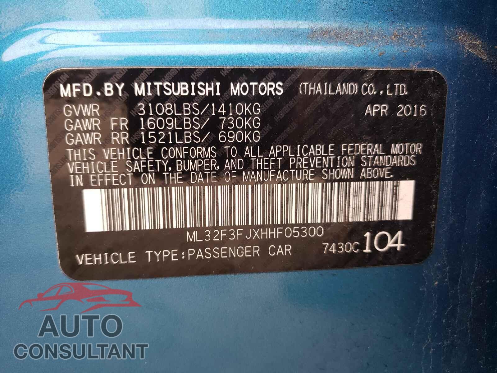 MITSUBISHI MIRAGE 2017 - ML32F3FJXHHF05300