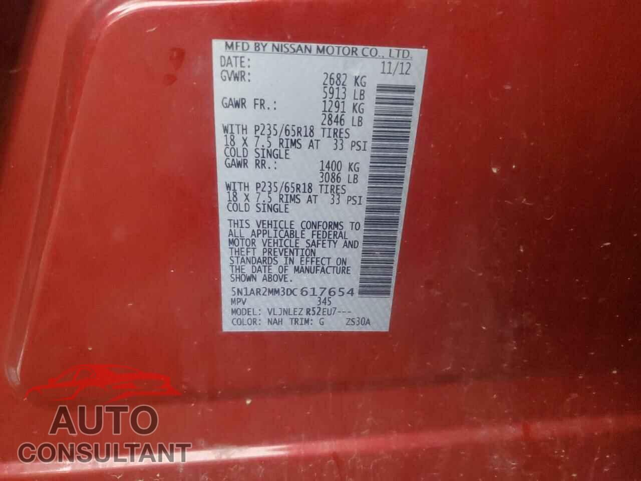NISSAN PATHFINDER 2013 - 5N1AR2MM3DC617654