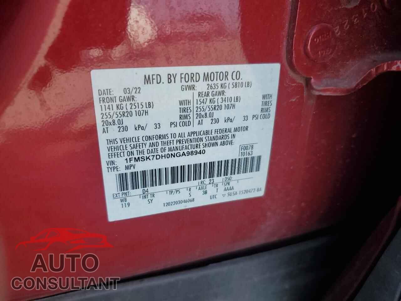 FORD EXPLORER 2022 - 1FMSK7DH0NGA98940