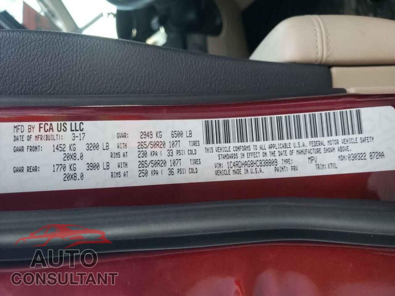 DODGE DURANGO 2017 - 1C4RDHAG8HC838809