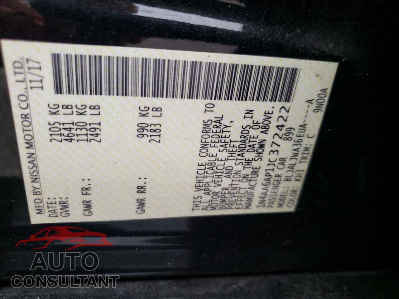 NISSAN MAXIMA 2018 - 1N4AA6AP1JC372422