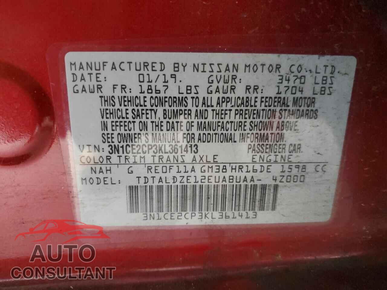 NISSAN VERSA 2019 - 3N1CE2CP3KL361413