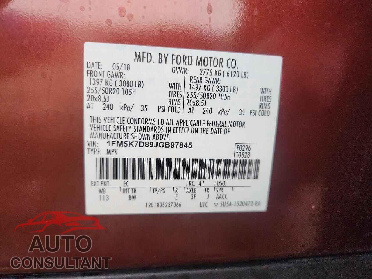 FORD EXPLORER 2018 - 1FM5K7D89JGB97845