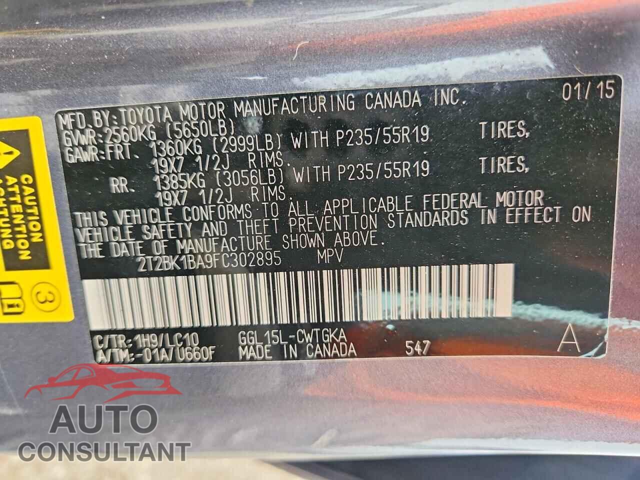 LEXUS RX350 2015 - 2T2BK1BA9FC302895