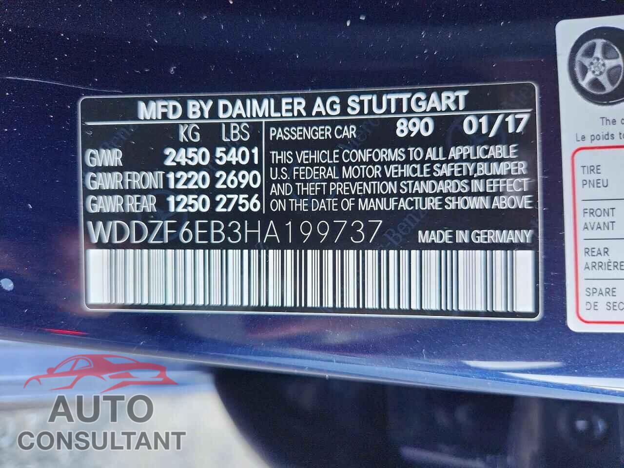 MERCEDES-BENZ E-CLASS 2017 - WDDZF6EB3HA199737