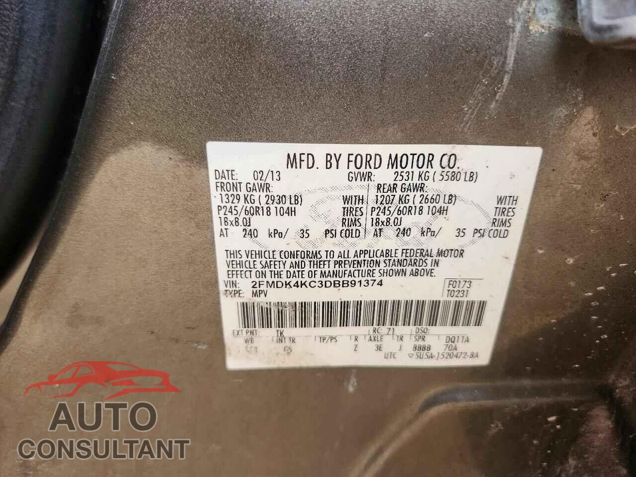 FORD EDGE 2013 - 2FMDK4KC3DBB91374