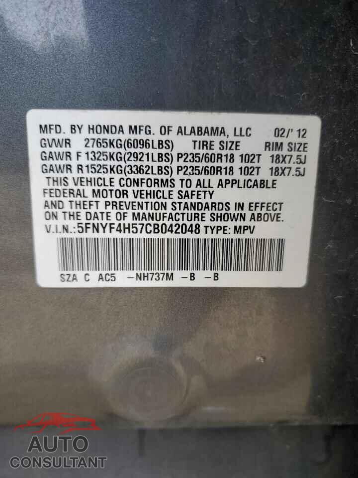 HONDA PILOT 2012 - 5FNYF4H57CB042048