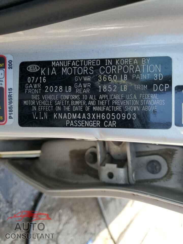 KIA RIO 2017 - KNADM4A3XH6050903