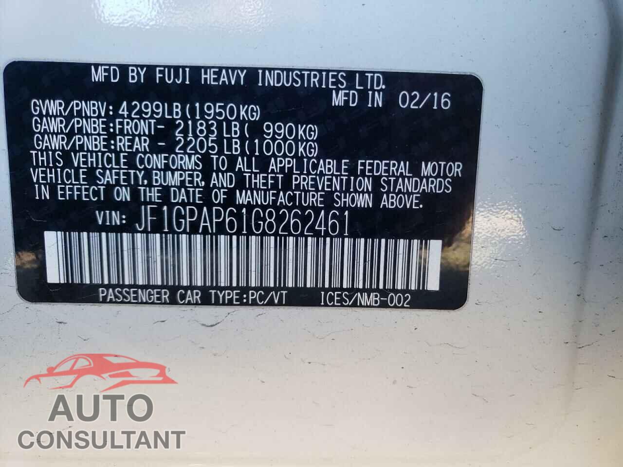 SUBARU IMPREZA 2016 - JF1GPAP61G8262461