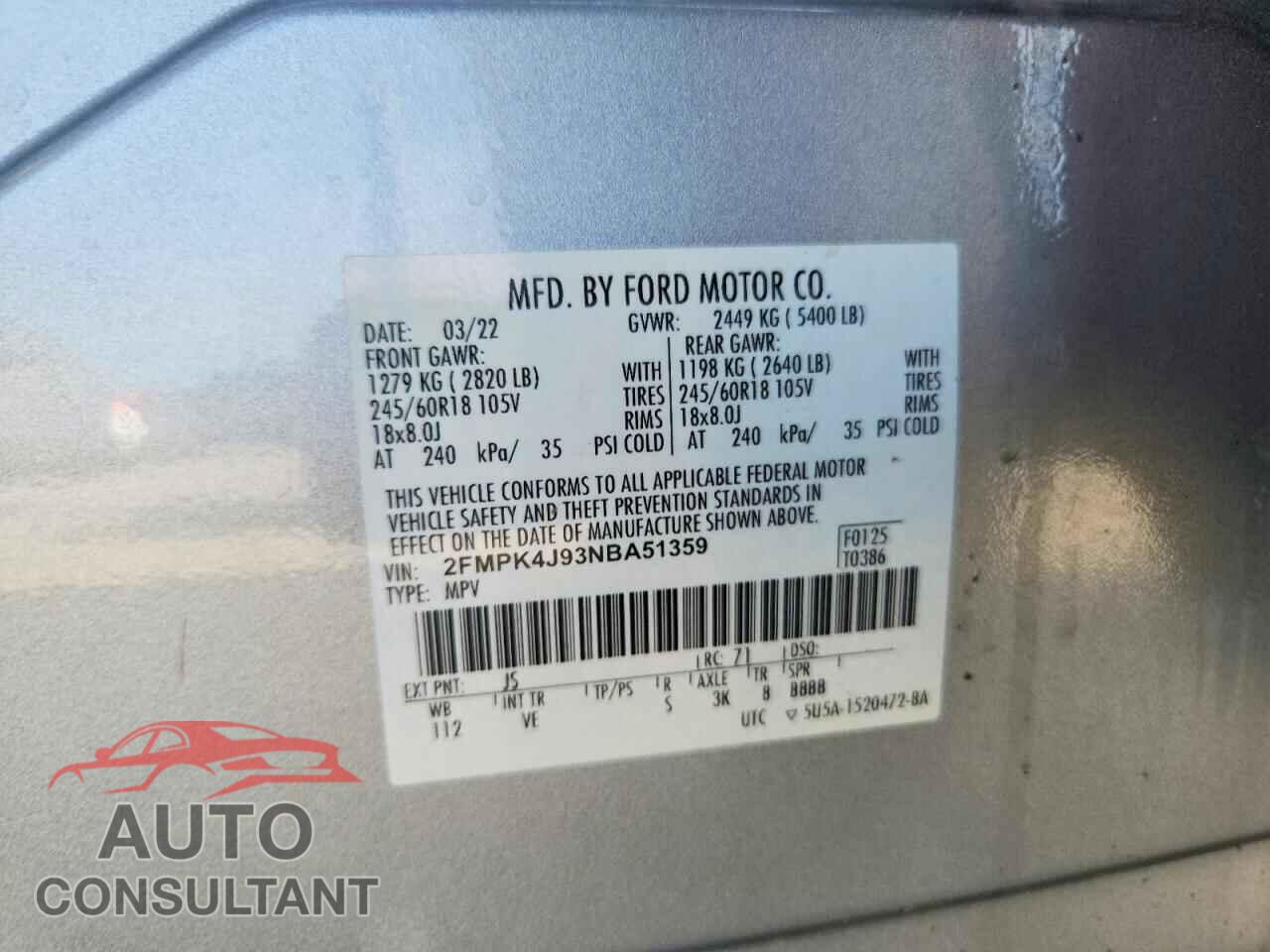 FORD EDGE 2022 - 2FMPK4J93NBA51359