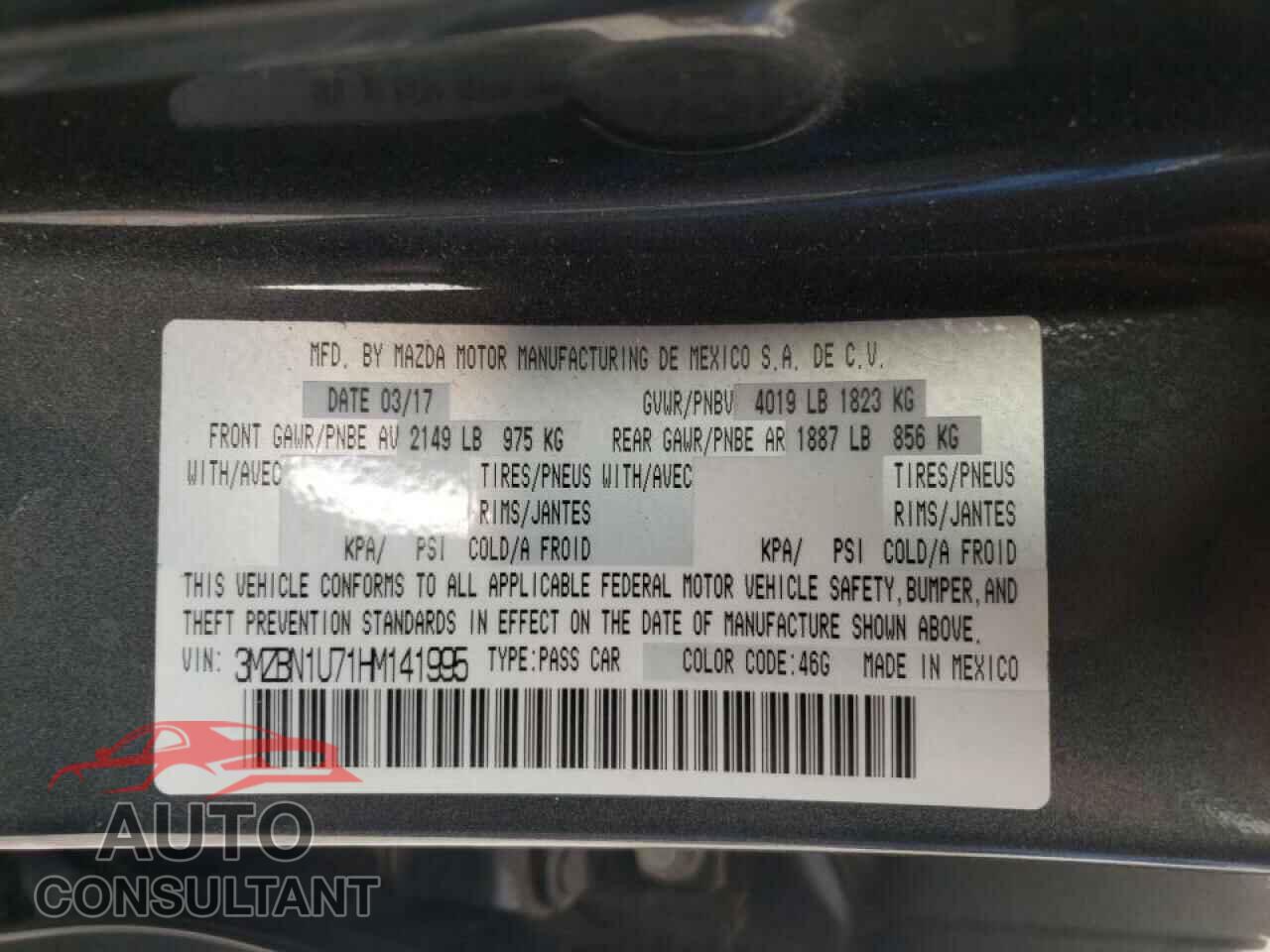MAZDA 3 2017 - 3MZBN1U71HM141995