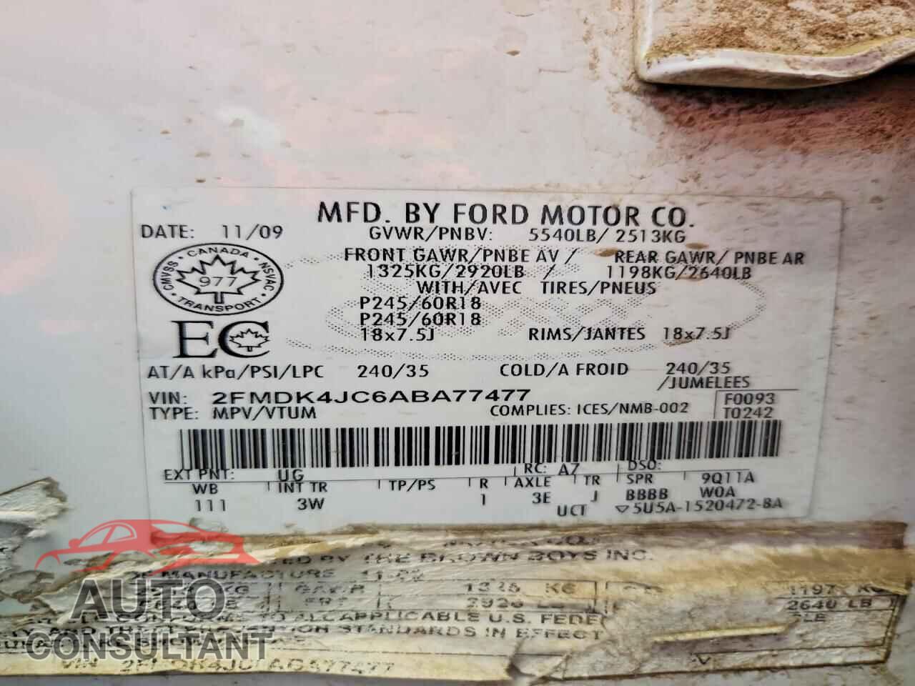 FORD EDGE 2010 - 2FMDK4JC6ABA77477