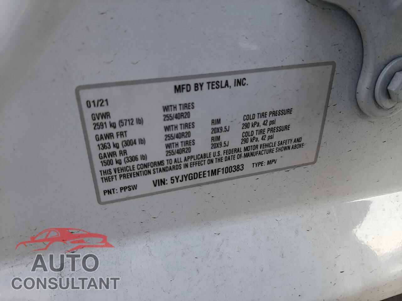 TESLA MODEL Y 2021 - 5YJYGDEE1MF100383
