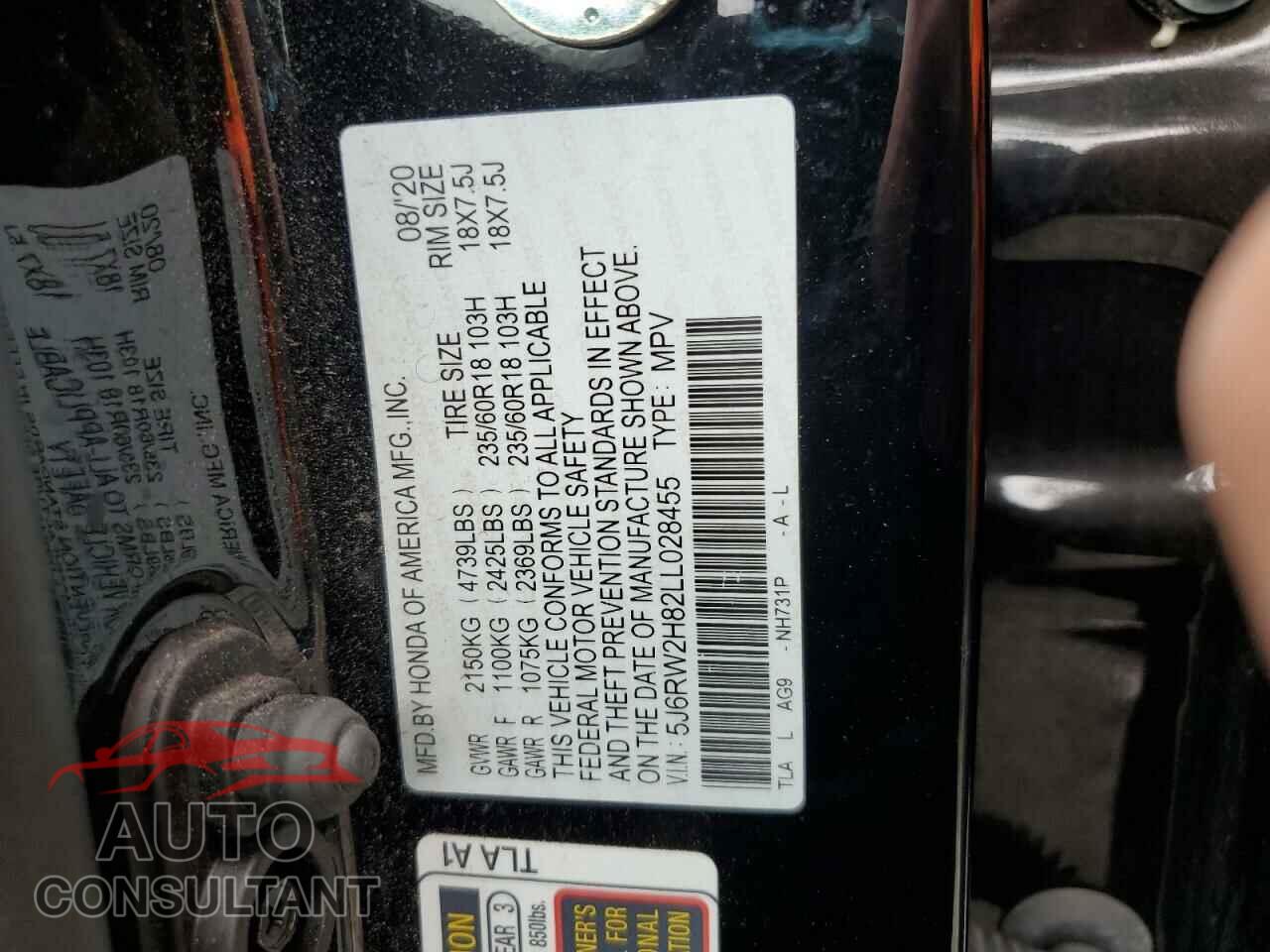 HONDA CRV 2020 - 5J6RW2H82LL028455