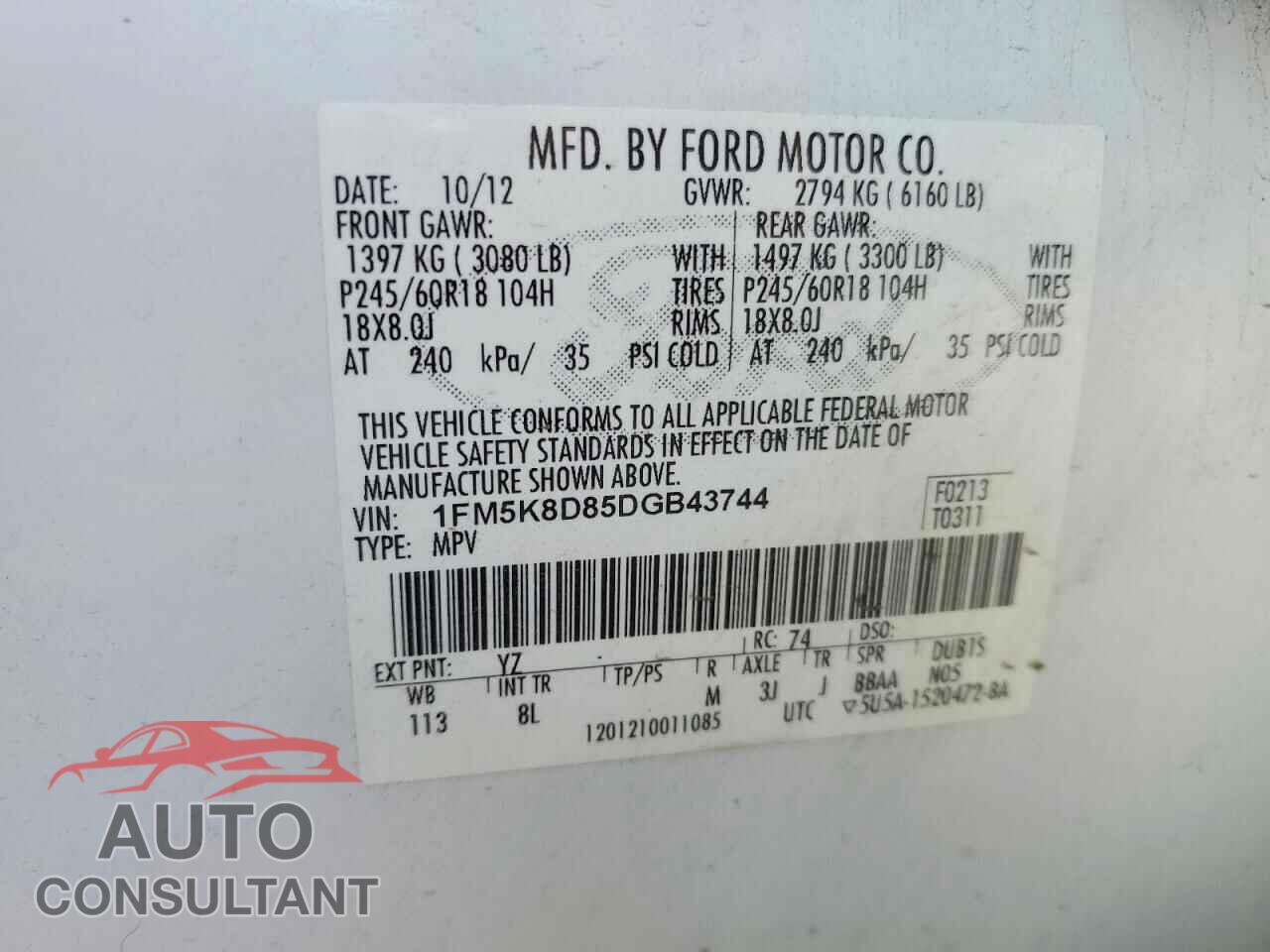 FORD EXPLORER 2013 - 1FM5K8D85DGB43744