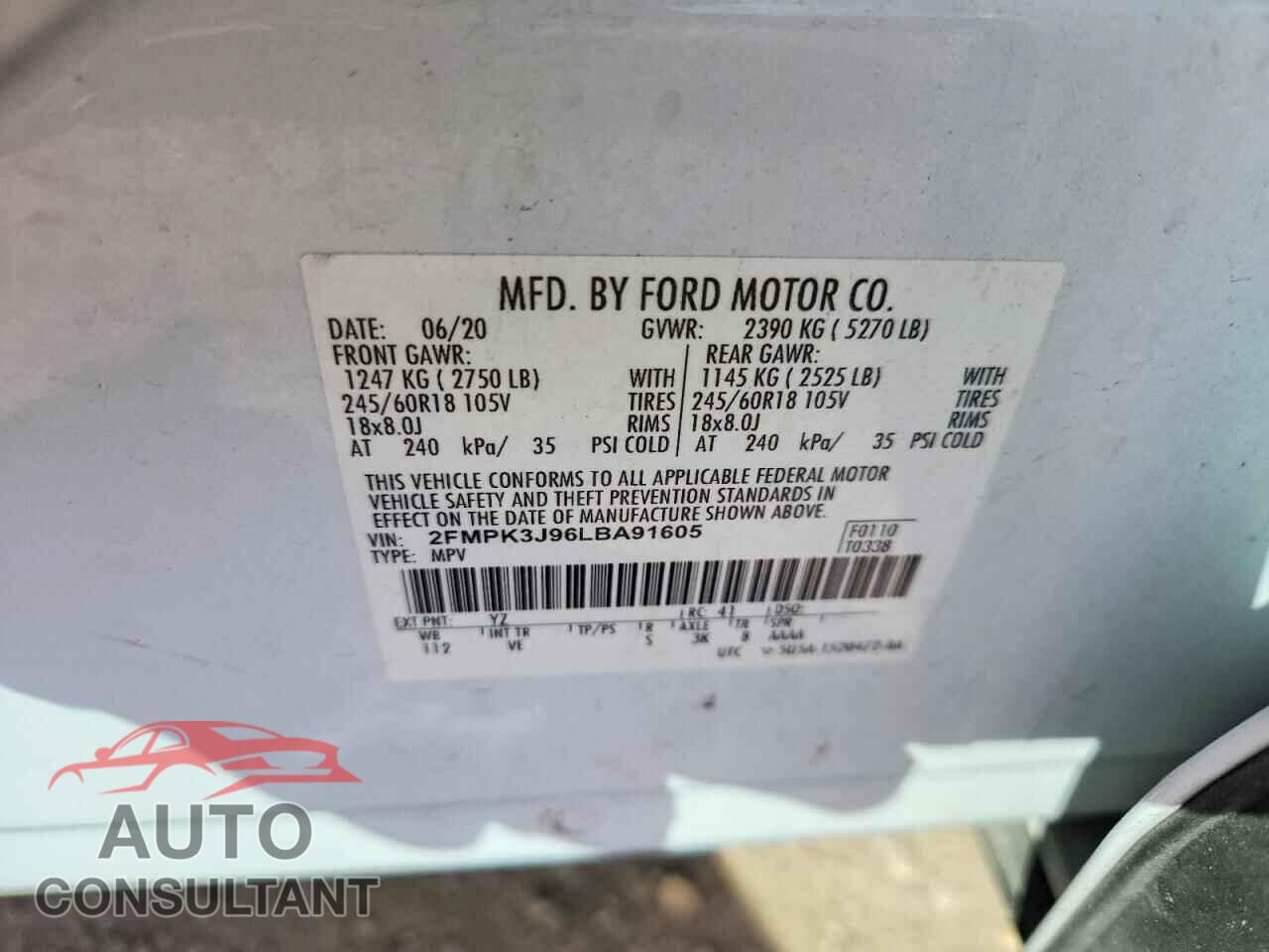 FORD EDGE 2020 - 2FMPK3J96LBA91605