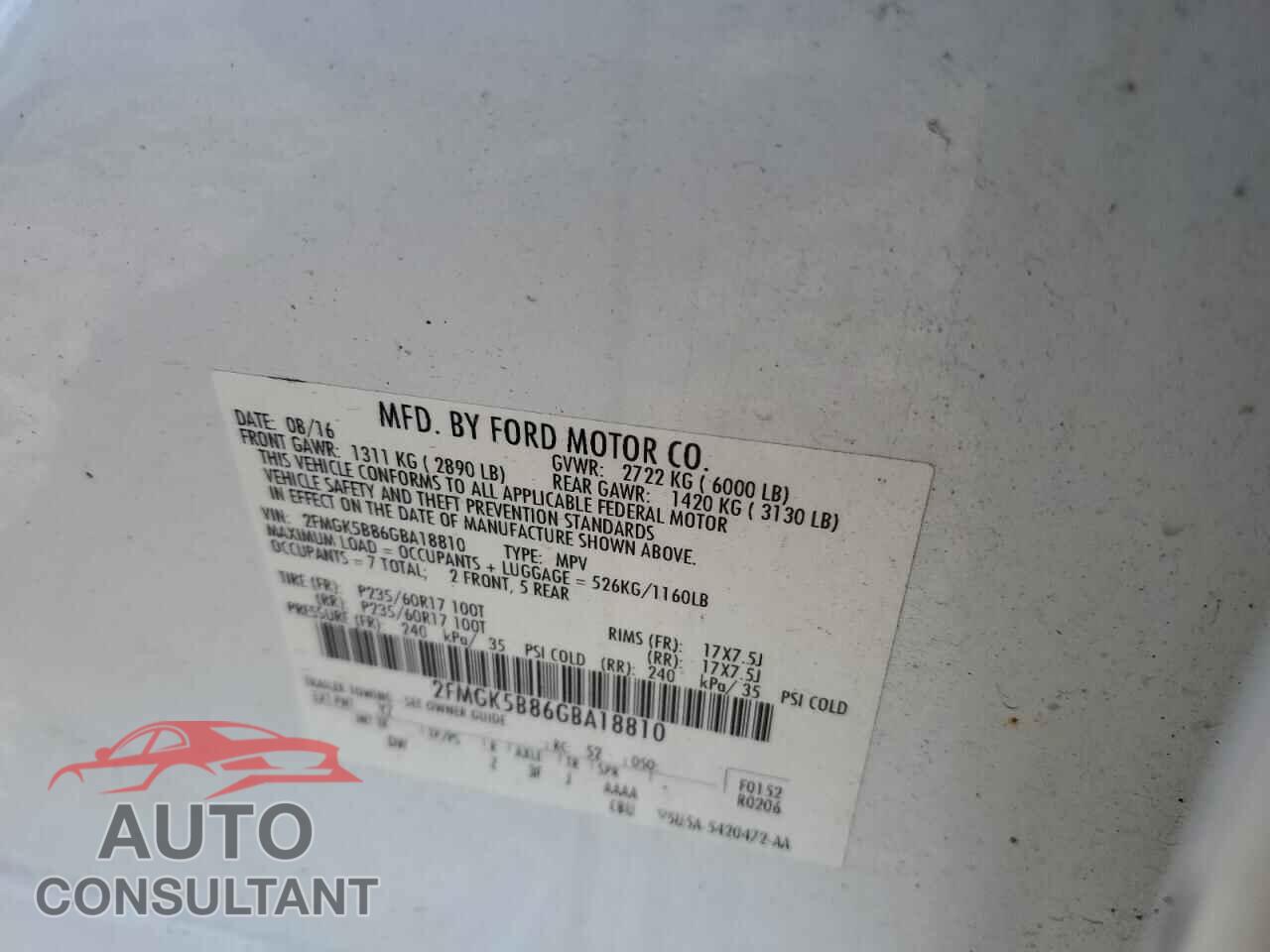 FORD FLEX 2016 - 2FMGK5B86GBA18810