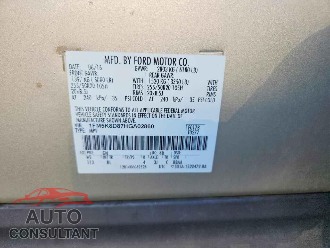 FORD EXPLORER 2017 - 1FM5K8D87HGA02860