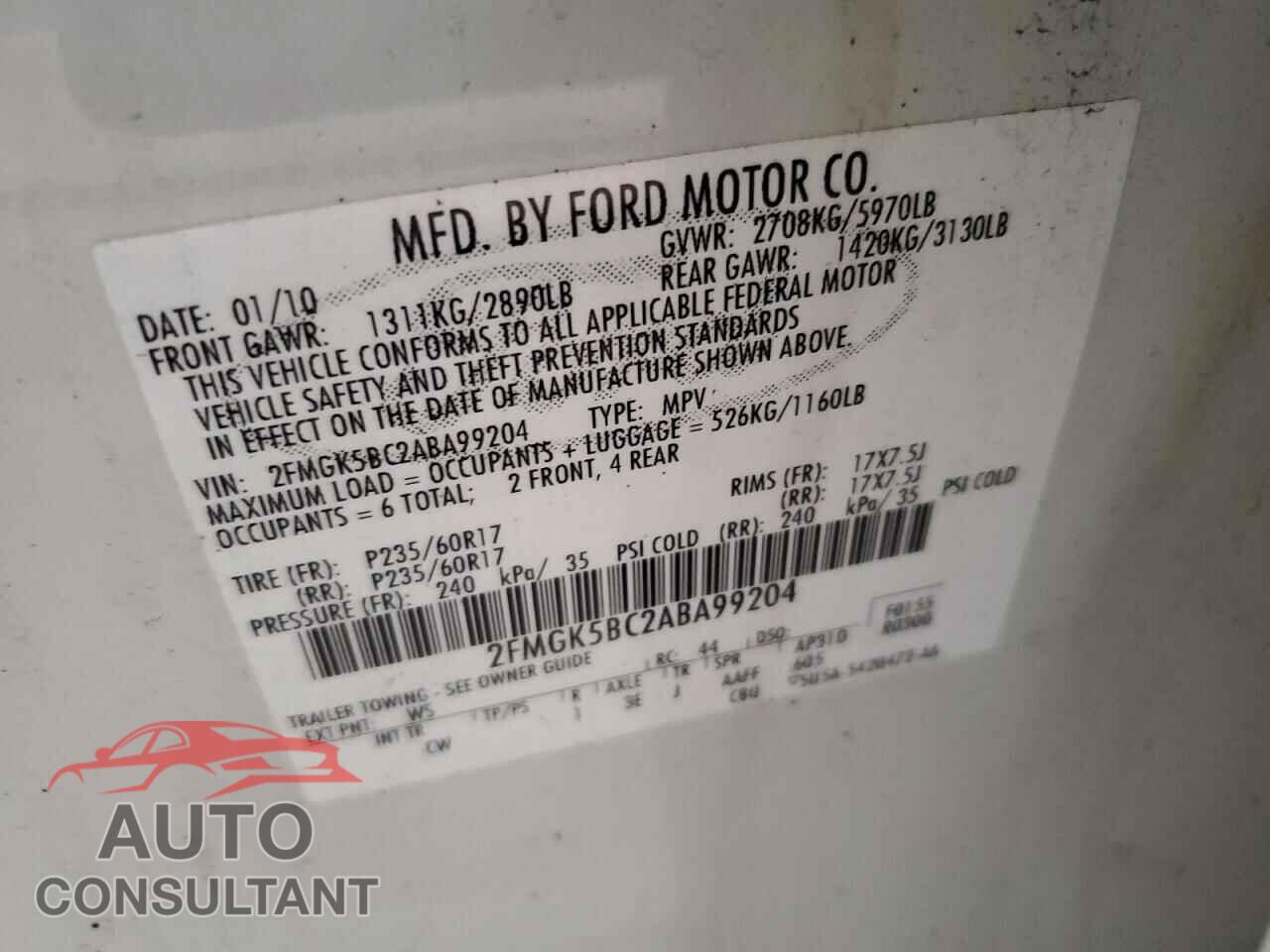 FORD FLEX 2010 - 2FMGK5BC2ABA99204