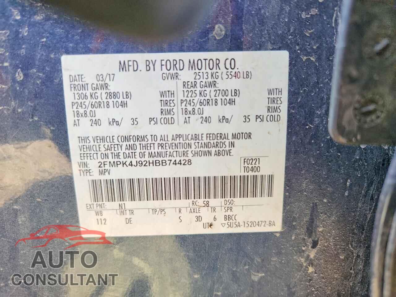 FORD EDGE 2017 - 2FMPK4J92HBB74428