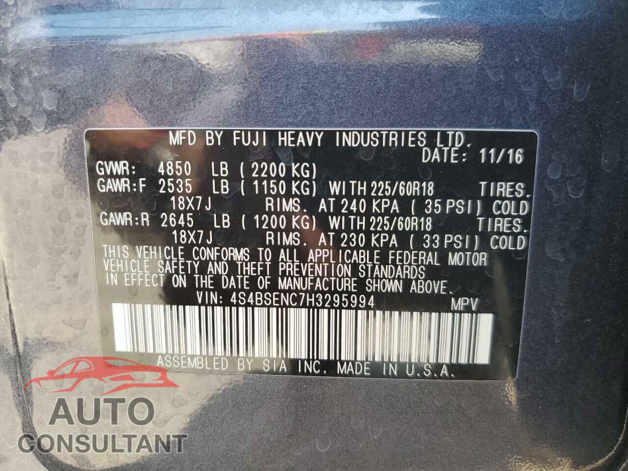 SUBARU OUTBACK 2017 - 4S4BSENC7H3295994