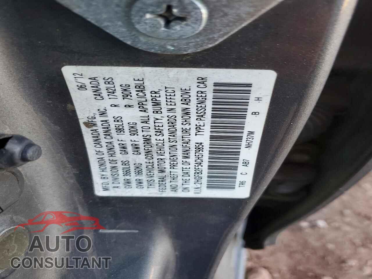 HONDA CIVIC 2012 - 2HGFB2F54CH579854