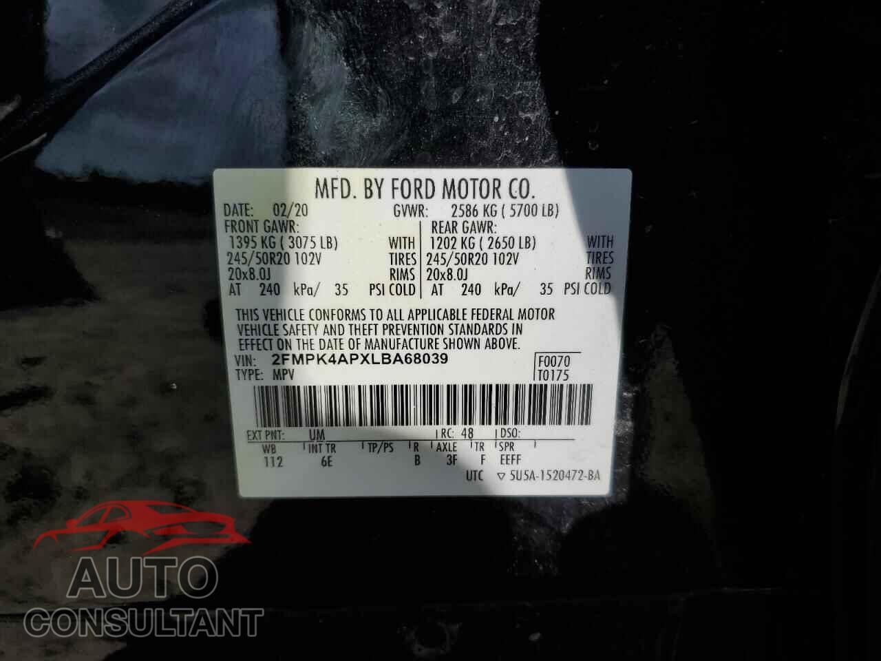 FORD EDGE 2020 - 2FMPK4APXLBA68039
