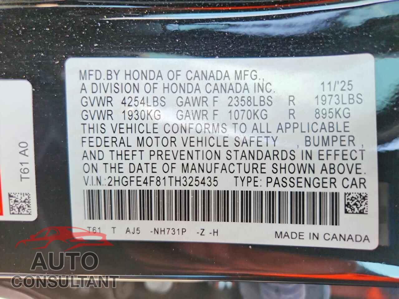 HONDA CIVIC 2026 - 2HGFE4F81TH325435