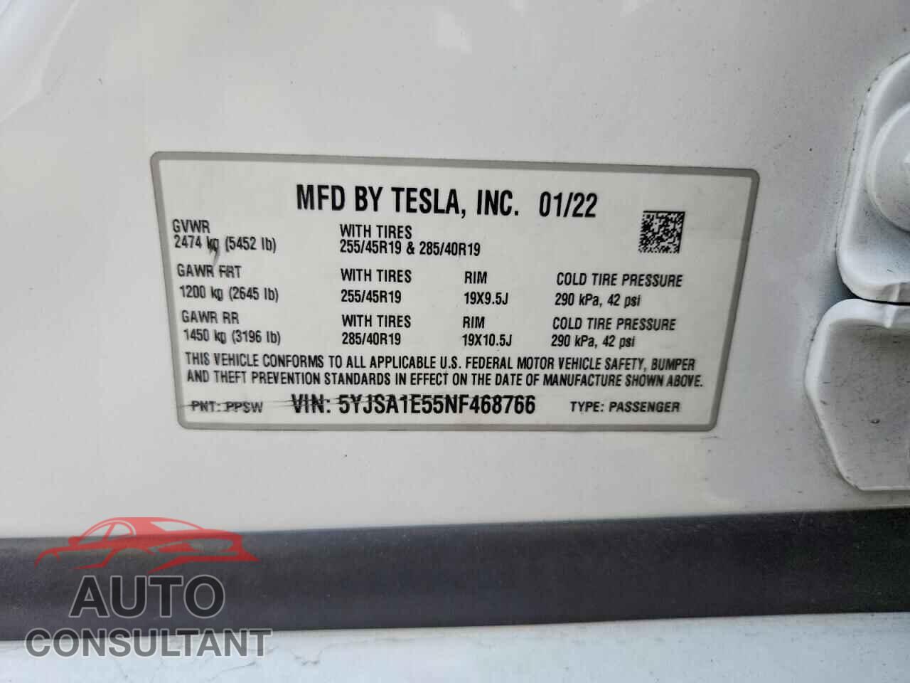 TESLA MODEL S 2022 - 5YJSA1E55NF468766