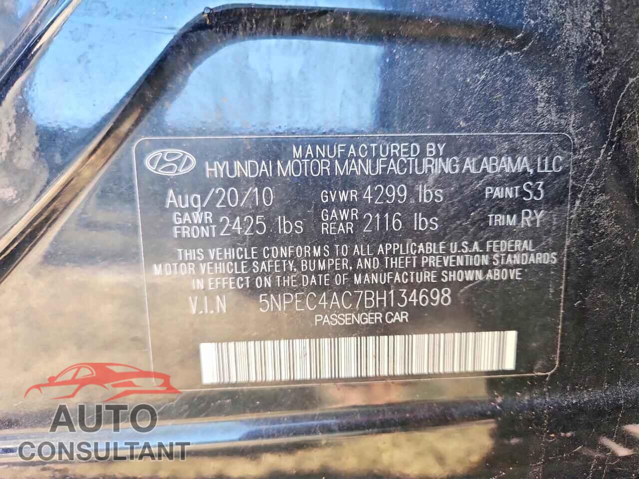 HYUNDAI SONATA 2011 - 5NPEC4AC7BH134698