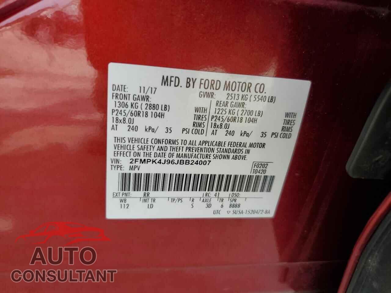FORD EDGE 2018 - 2FMPK4J96JBB24007