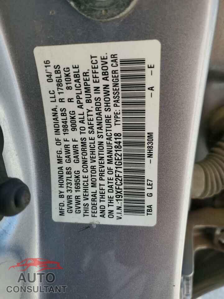 HONDA CIVIC 2016 - 19XFC2F71GE218418