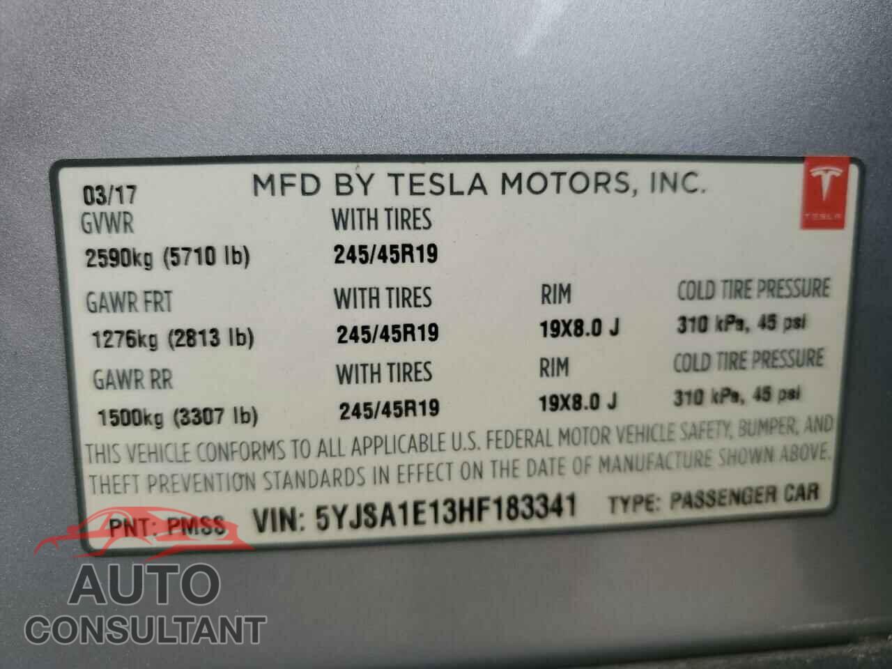 TESLA MODEL S 2017 - 5YJSA1E13HF183341