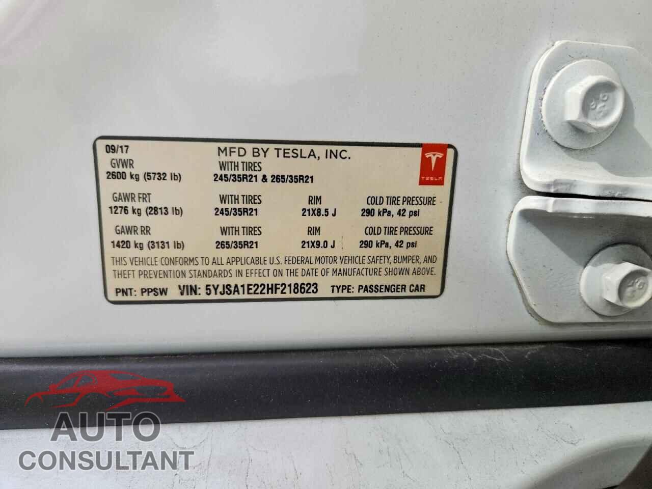 TESLA MODEL S 2017 - 5YJSA1E22HF218623