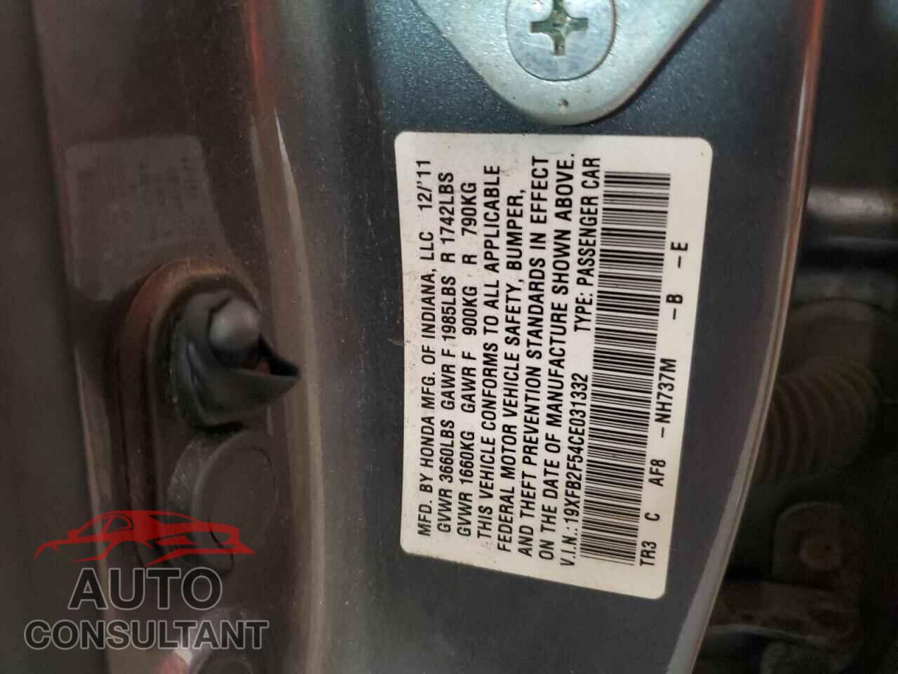 HONDA CIVIC 2012 - 19XFB2F54CE031332